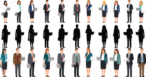 Business people character set illustration, diverse professional office workers collection, corporate team avatars, workplace fashion and leadership design