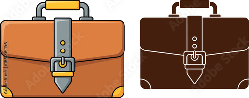 Set of professional business briefcase icons featuring a leather executive bag and a minimalist brown silhouette for office and career concepts.