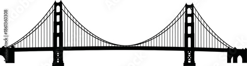 Minimalist Black and White Silhouette Icon of the Iconic Golden Gate Suspension Bridge in San Francisco