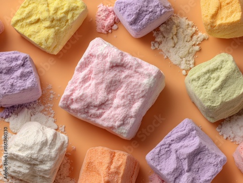 Colorful Assortment of Vibrant Bath Bombs with Effervescent Powder.