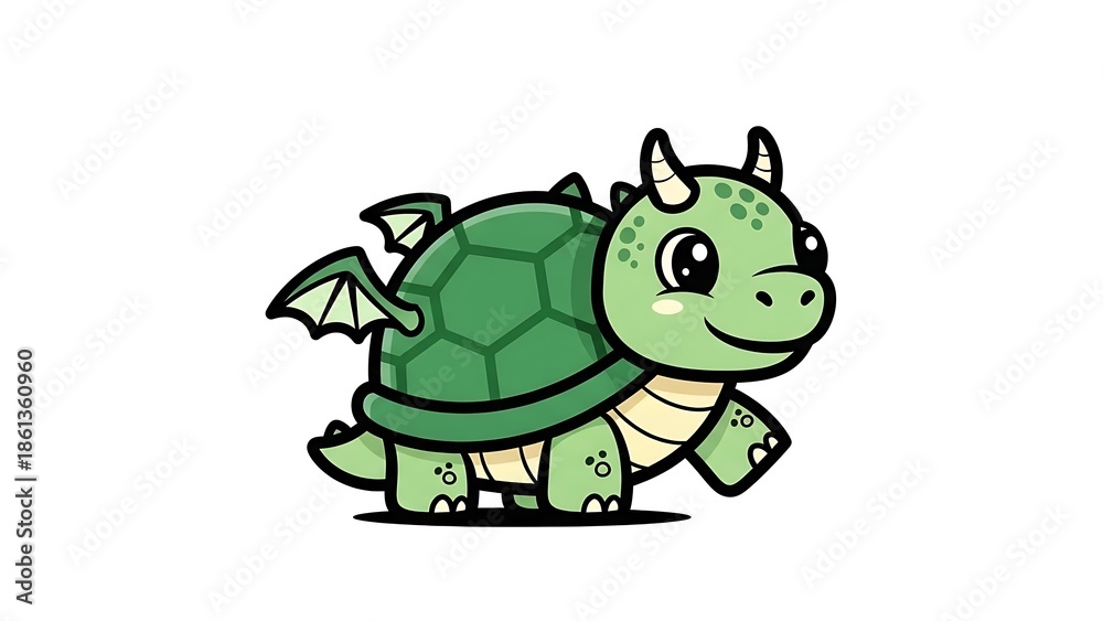 Fototapeta premium Cartoon Dragon Turtle Character Illustration.