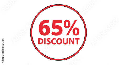 Promotional offer graphic representing a substantial sixty-five percent markdown for various sales and retail events