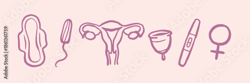 Feminine hygiene icons set line sketch vector illustration