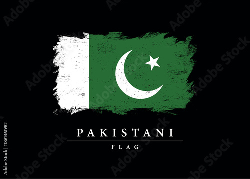 Grunge Style Pakistani Flag with Green White Colors and Crescent Moon Star Symbol on Black Background for National Identity and Patriotic Design