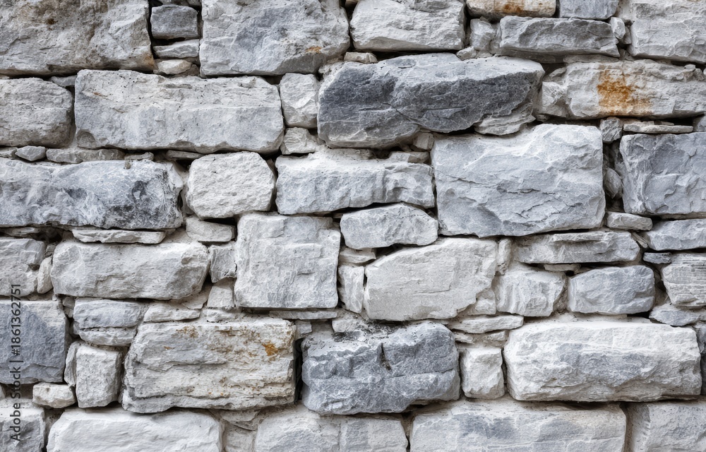 Fototapeta premium Wall made of gray stones. The wall is very rough and has a lot of texture. The stones are all different sizes