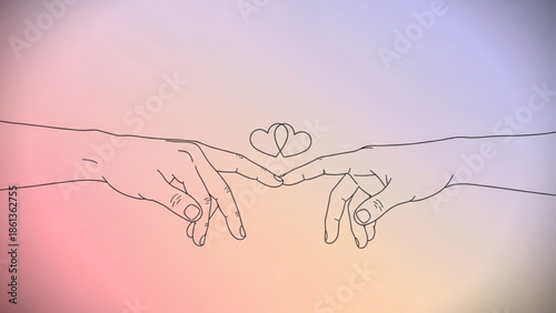 Two hands forming heart shape with fingers on pastel colored background
