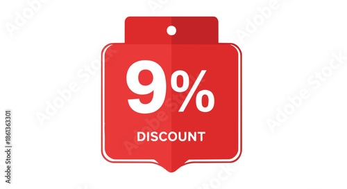Vibrant red discount tag showcasing a nine percent markdown perfect for sales promotions and retail marketing campaigns special offer announcement