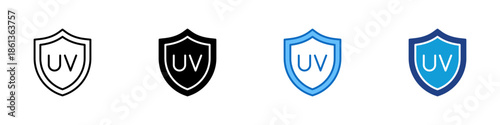 UV Protection Multiple Style Icon Design Vector - Shield with UV symbol representing ultraviolet protection and sun resistance