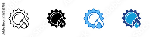 Excessive Heat Multiple Style Icon Design Vector - Sun and fire representing heat, and extreme temperatures