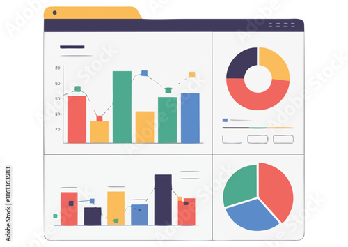 Dynamic digital dashboard displaying comprehensive business analytics with various charts and graphs for insightful data visualization and trend analysis, optimizing strategic planning