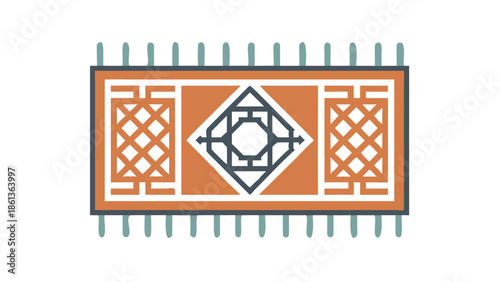 Vector icon of an Islamic prayer rug with geometric patterns, sajjada, minimalist flat design.