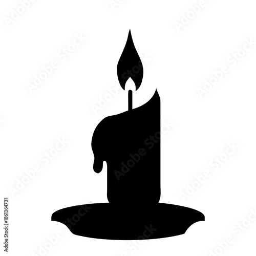 Melting Wax Candle with Flame Silhouette Professional Vector Illustration