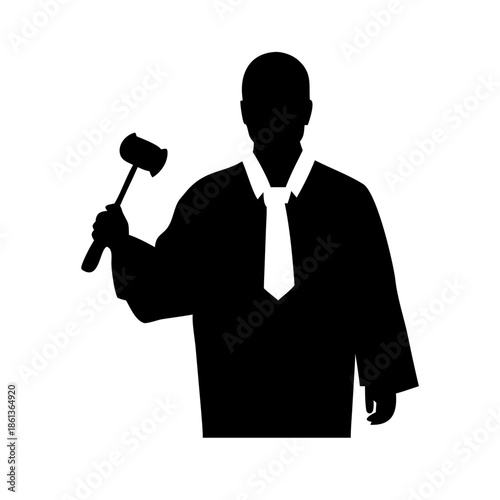 Judge Silhouette with Gavel Professional Law and Justice Vector Illustration