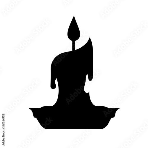 Melting Wax Candle with Flame Silhouette Professional Vector Illustration