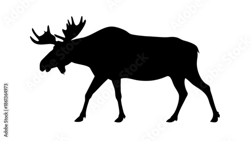 Large Moose Bull Silhouette with Antlers Standing Side Profile Vector Art