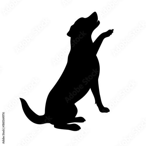 Playful Dog Sitting and Begging Silhouette Animal Pet Vector Art