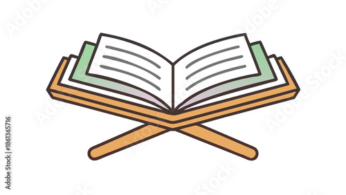 Open book vector icon representing the Holy Quran on a wooden stand (Rehal), minimalist line style