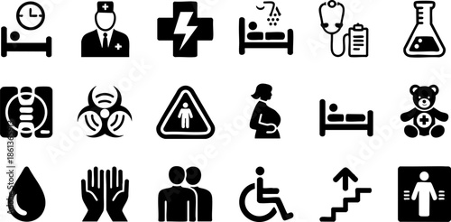 Medical Safety Icons Set EPS Biohazard Emergency Hospital Vector