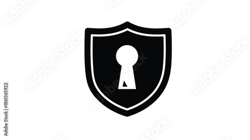Black shield with a keyhole design representing security and protection