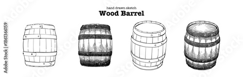 Hand drawn digital sketch of wood barrel with two angle in vector file 