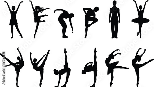 Ballet Dancer Silhouettes Collection With Classical Dance Poses Elegant Artistic Performance Black Vector Illustration Set