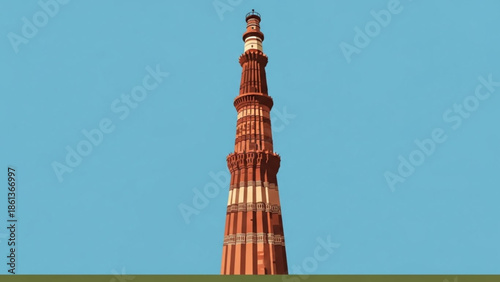 Low angle view of qutub minar against clear blue sky, delhi, india, historic architecture, tourist attraction, travel destination, cultural landmark, ancient structure