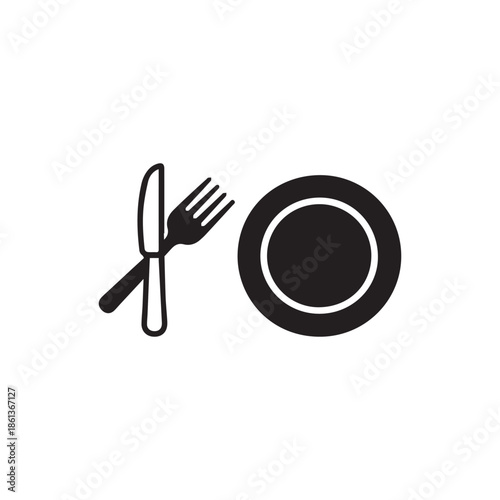 Restaurant icon. Fork, knife, plate and spoon. Menu symbol.  Food, plate, fork, knife, spoon, cutlery icon set.
