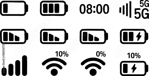 Mobile Status Bar Icons Set EPS Battery Wifi Time Signal Vector