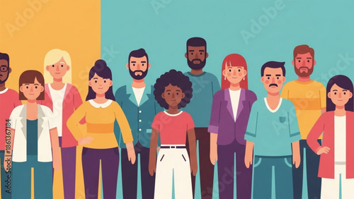 Diverse group of people standing together multicultural team unity.