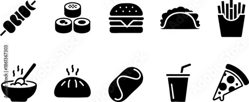 Food Fast Food Icons Set EPS Burger Sushi Pizza Drink Vector