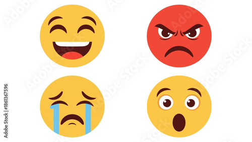 Emoji Faces: Happy, Angry, Sad, and Surprised