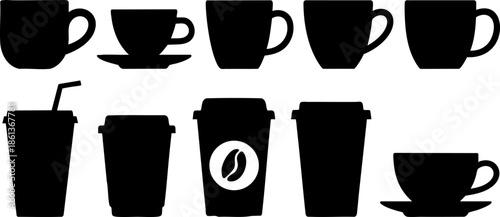 Coffee Cup Drink Icons Set EPS Mug Takeaway Cafe Beverage Vector