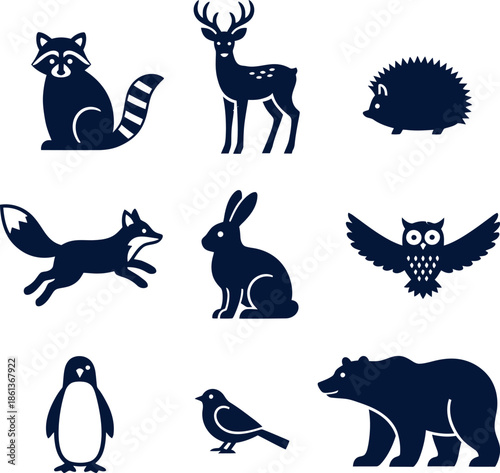 Collection of 8 animal silhouettes including forest and woodland creatures