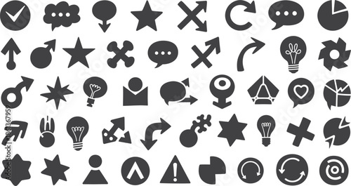 Collection of various black icons on a white background