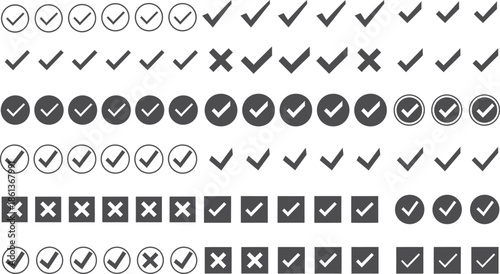 Checkmark and cross symbols in various styles and combinations