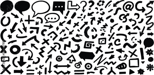 A collection of various black symbols emojis and punctuation marks on a white background