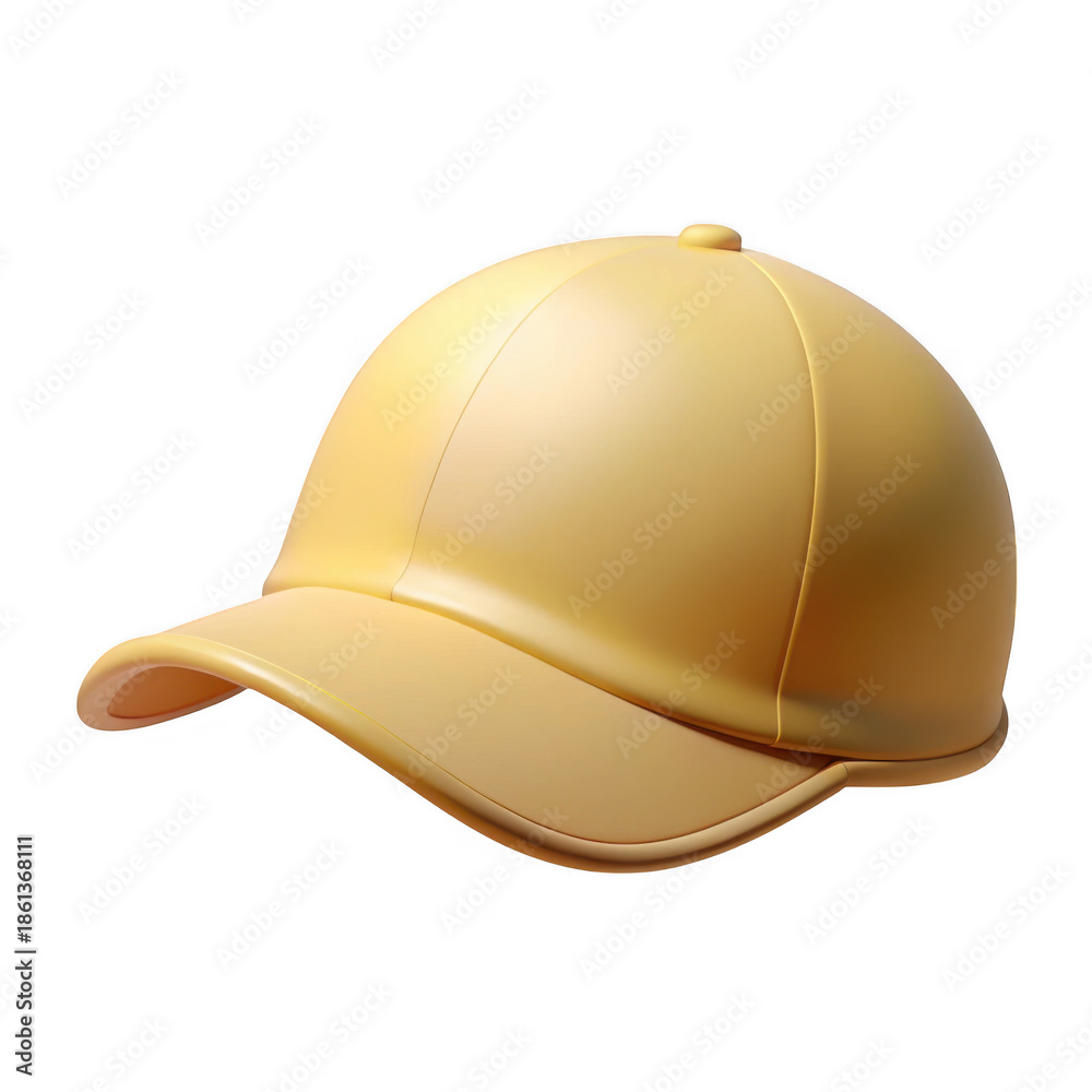 Fototapeta premium Smooth yellow plastic baseball cap with curved brim and button isolated on a transparent background