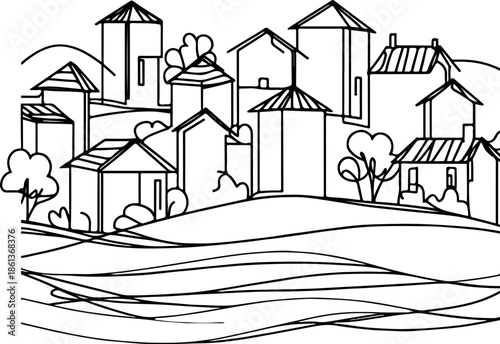 City street vector illustration sketch with buildings and houses