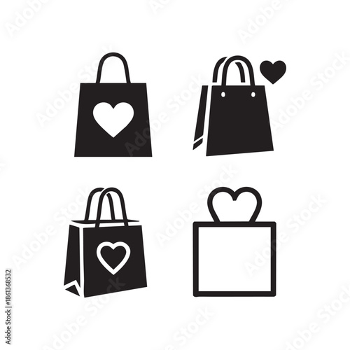 Vector Shopping bag with heart different style icon
