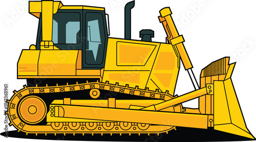Yellow Bulldozer Construction Vehicle Vector Illustration Isolated On White Background Heavy Equipment Machinery For Engineering Industry