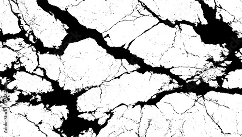 Cracked marble surface with black veins and white background