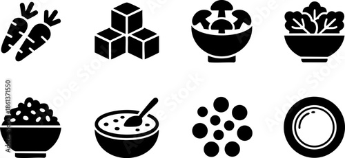 Food Ingredient Icons Set EPS Bowl Soup Beans Cooking Vector