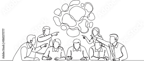 Modern Minimal Line Art of Startup Team Working Together. Generative Ai