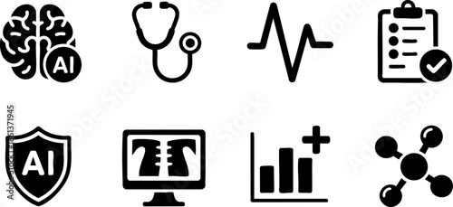 Medical Artificial Intelligence Icons Set EPS Brain Heart Chart Vector