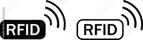 RFID icon set. Radio frequency identification symbols. Contactless chip graphic design. Smart tagging and tracking signs
