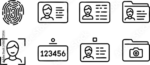 Identity Security Icons Set EPS Fingerprint ID Card Camera Vector