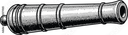 Antique Artillery Cannon Black and White Halftone Engraving Style Illustration