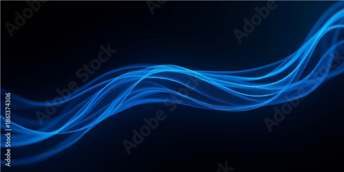 An abstract blue wave background features artistic flowing lines and curved light patterns to create a futuristic motion texture with a dark energy design for a decorative vector wallpaper