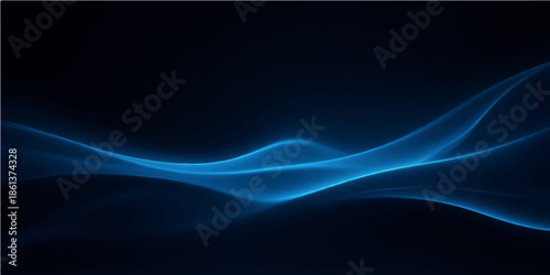 Smooth flowing blue wave design with abstract light lines and fractal curves creates a digital motion pattern on a dark background texture