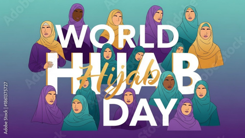 World Hijab Day diverse women illustration celebrating Muslim culture and unity vector graphic for social media and awareness campaigns